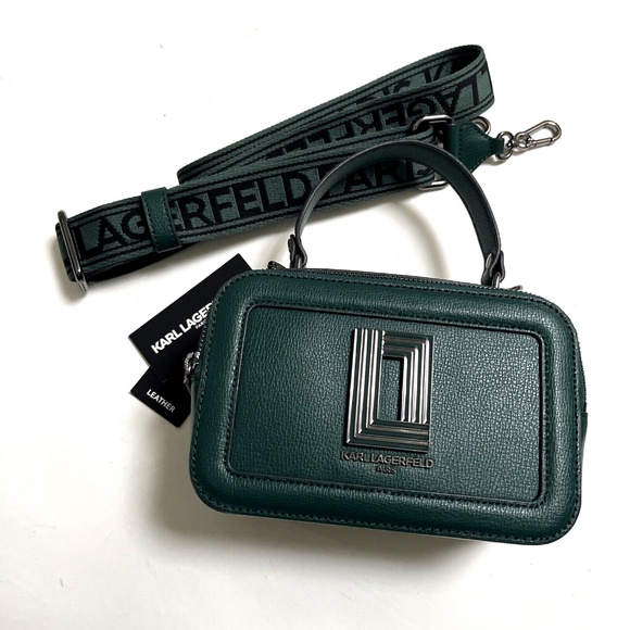 KARL LAGERFELD Simone Green Camera Bag Top Handle Crossbody $230 NWT + Dust Bag - Picture 4 of 9
